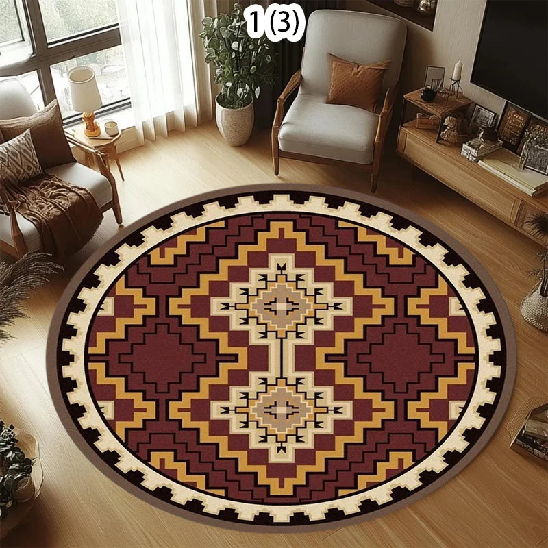 Vintage Bohemian Round Rug | Printed Ethnic Floor Mat