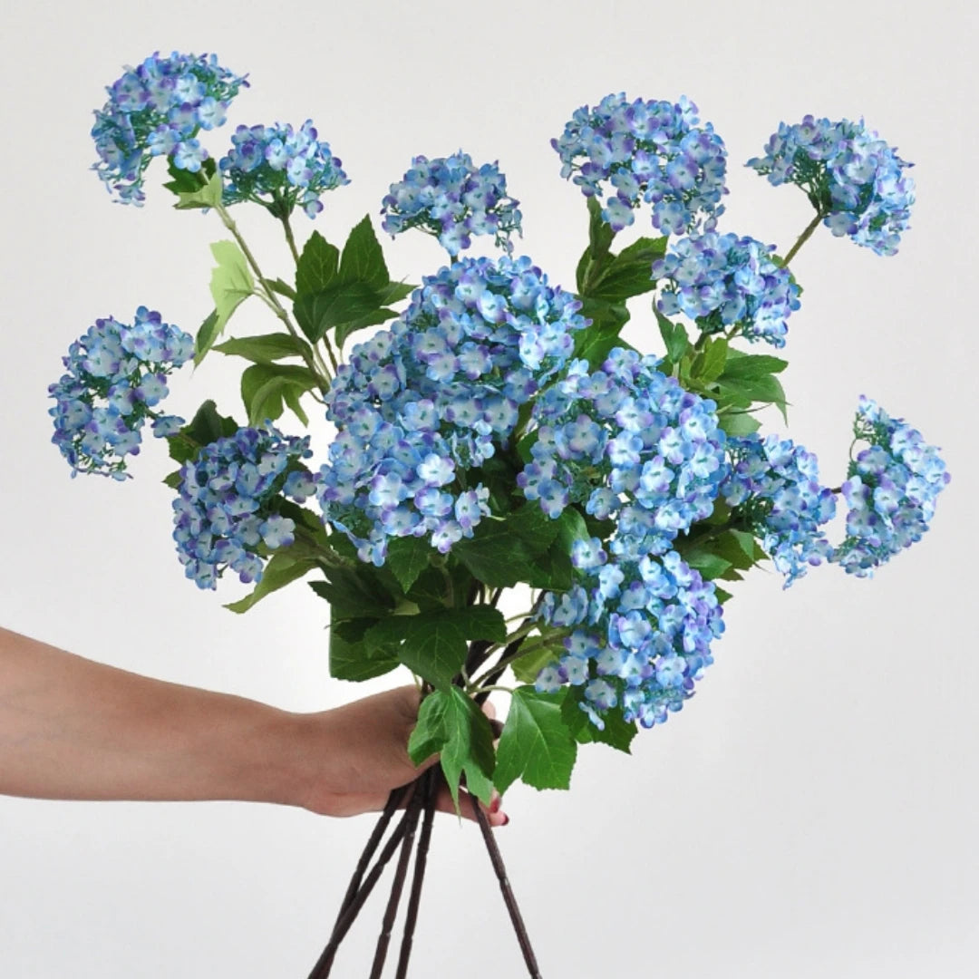 White Artificial Hydrangea Stem | 3-Head Faux Floral Branch