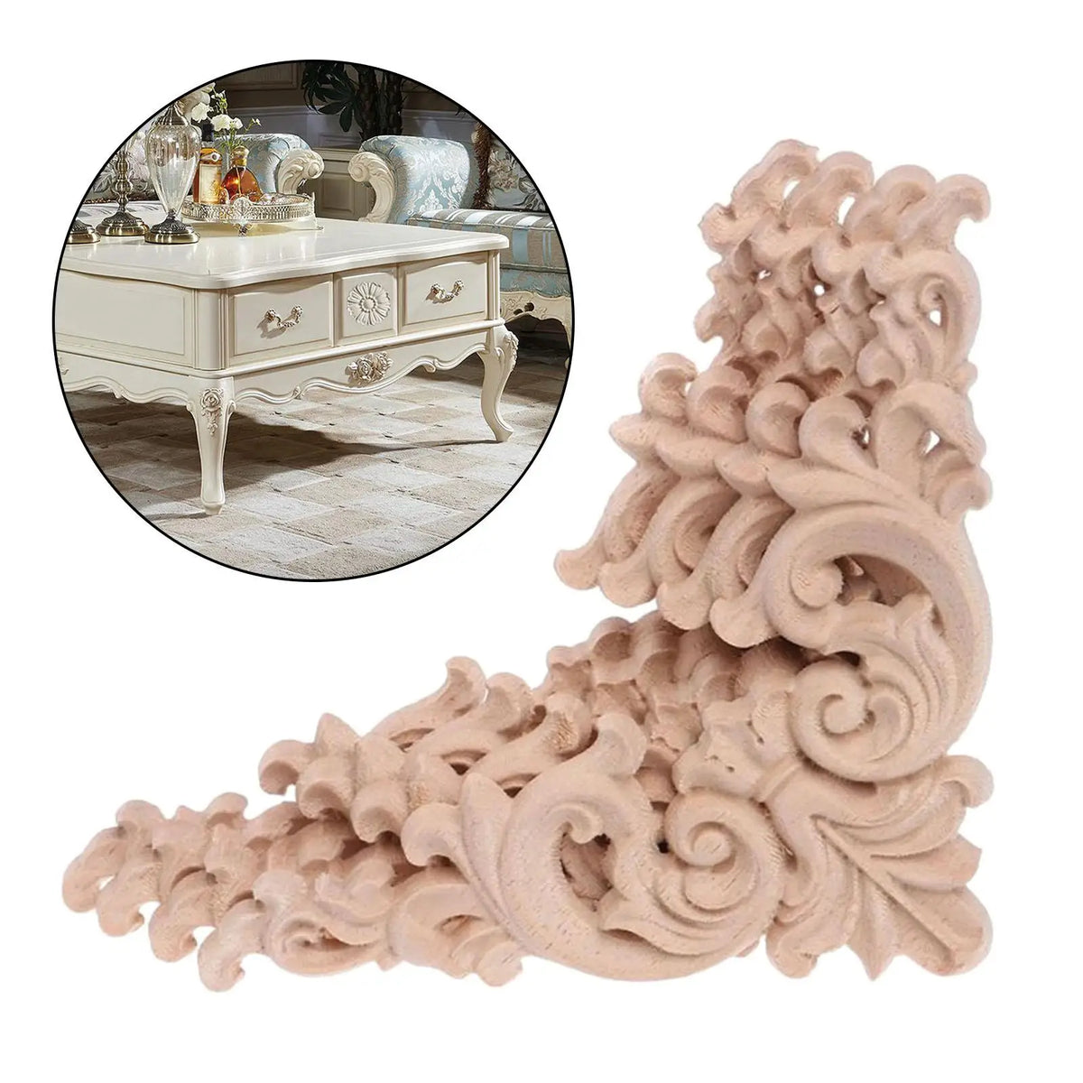Wood Carved Applique Corner Onlay | 4-Pack Floral Décor