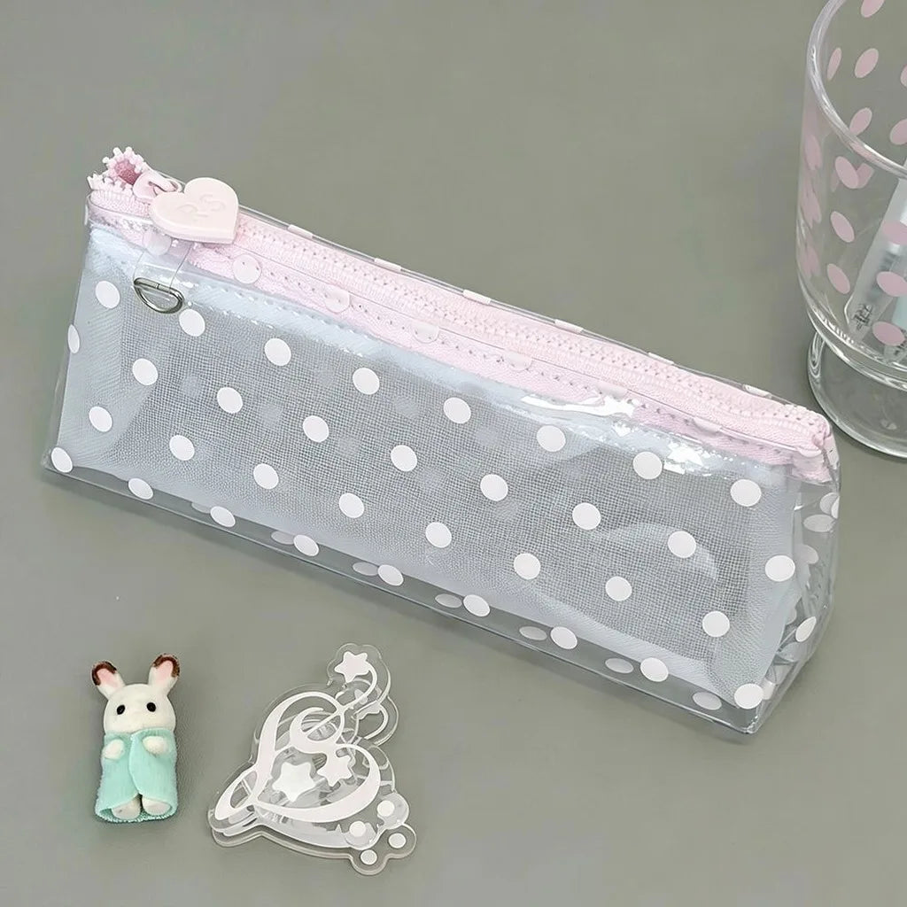 Transparent PVC Pencil Case | Korean Polka Dot Stationery Pouch