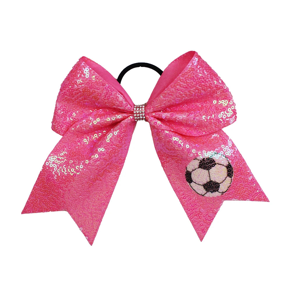 50-Pack 8" Glitter Pink Cheer Bow Ponytail Holders for Girls
