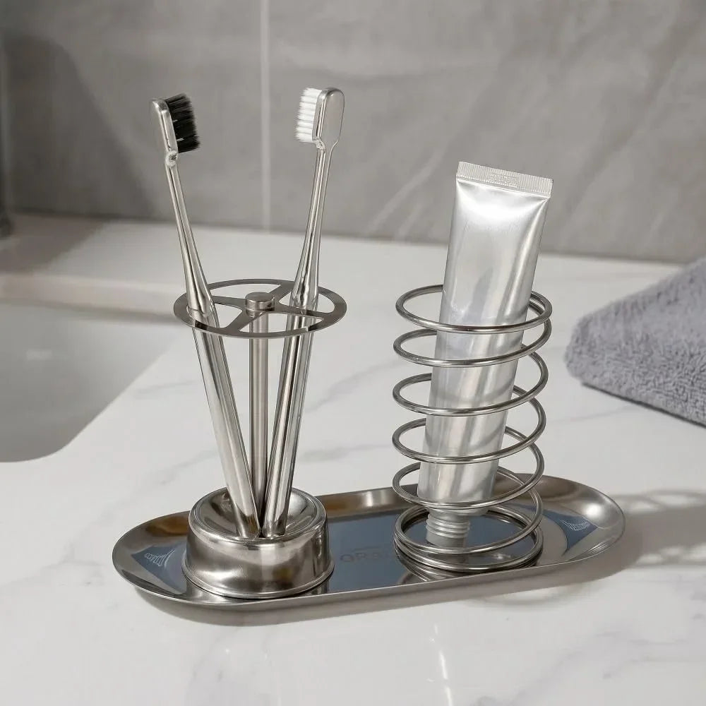 3-Piece No-Drill Wall Mounted Toothbrush & Toothpaste Holder