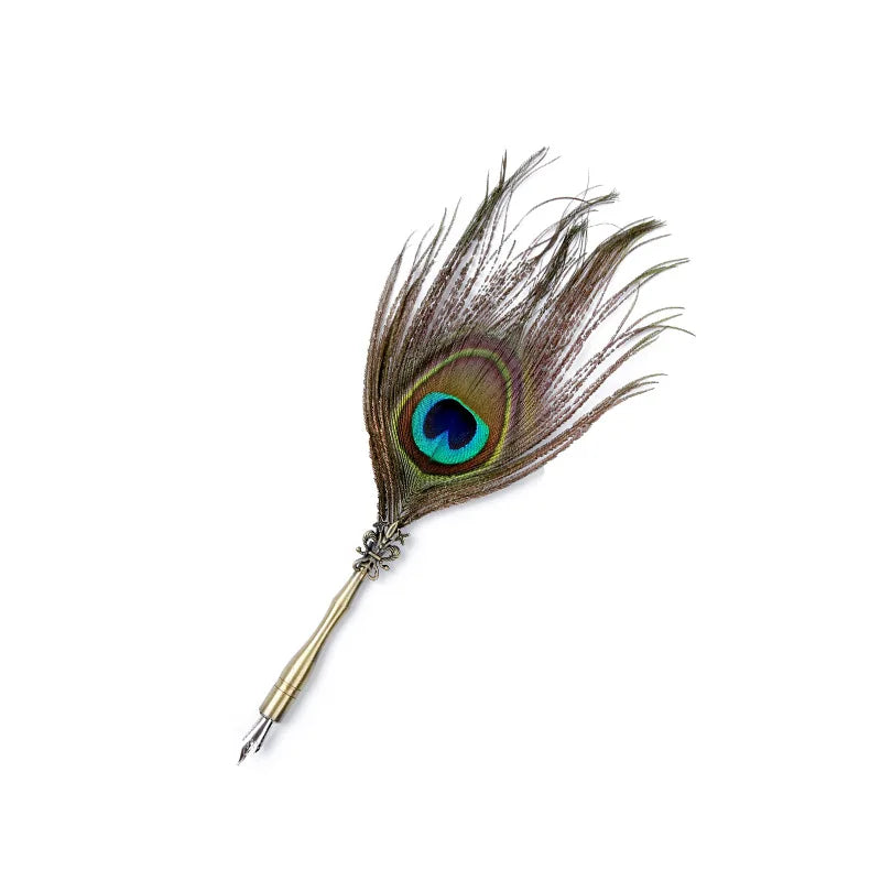 Peacock Feather Quill Dip Pen Set – Ink & 5 Nibs Gift Box