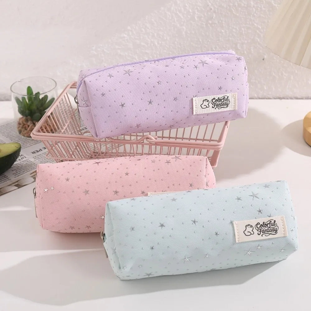 Large Canvas Pencil Case – Star Print Stationery Organizer Bag