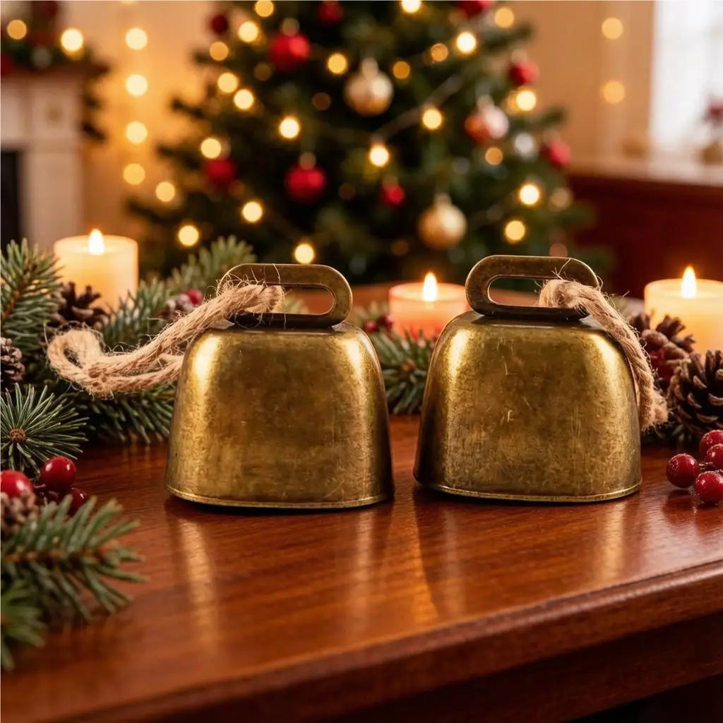 Retro Horn Christmas Pendant Ornaments – 2-Pack | Antique Copper