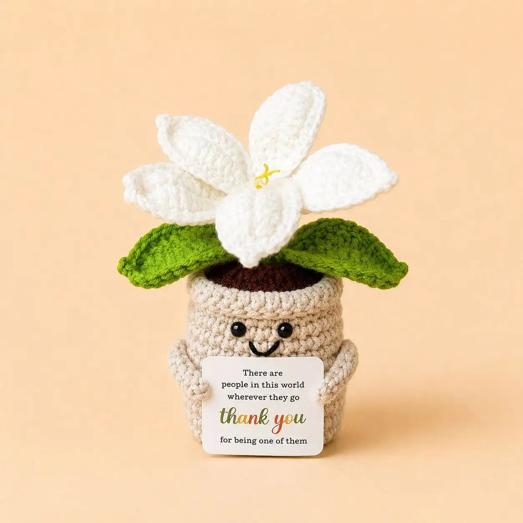 Crochet Lily Flower Pot Doll with Thank You Card | Desk Decor Gift