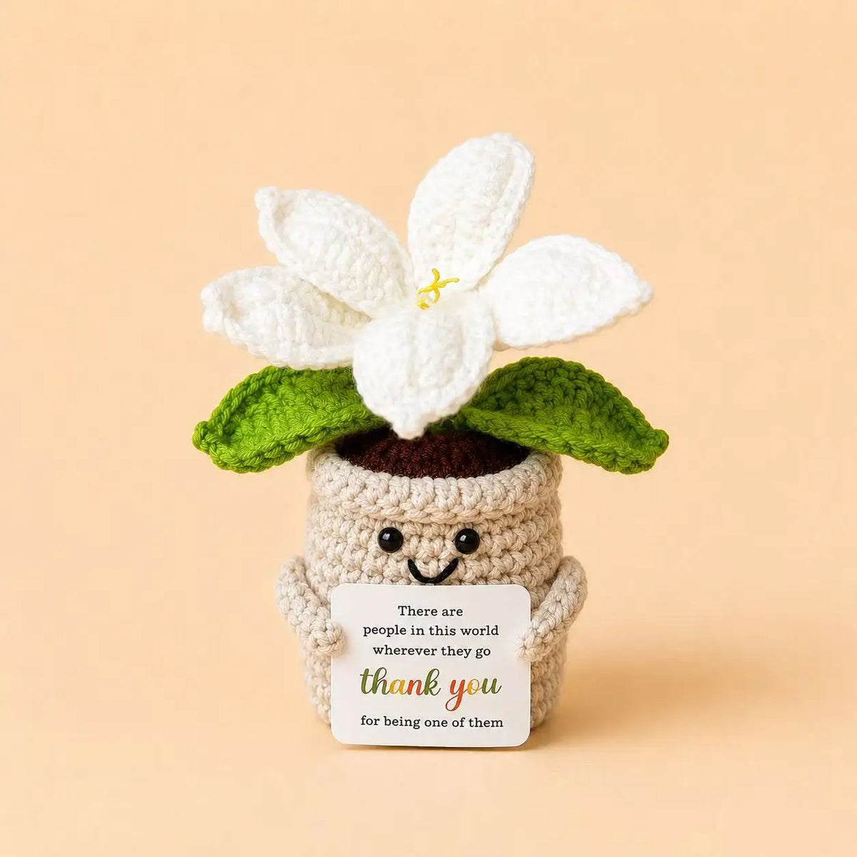 Crochet Lily Flower Pot Doll with Thank You Card | Desk Decor Gift