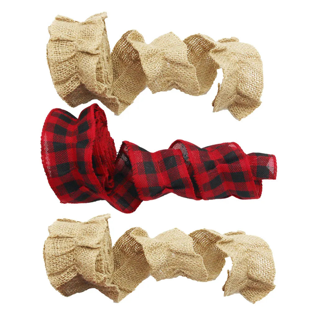 Christmas Plaid Linen Lace Ribbon 50mm 2M | Wreath & Gift Trim