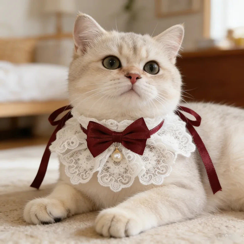 French Retro Lace Pearl Pet Bib – Cats & Small Dogs