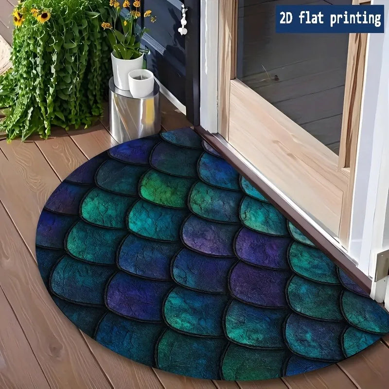 Semi-Circular Shimmering Doormat | Turquoise & Gold Non-Slip