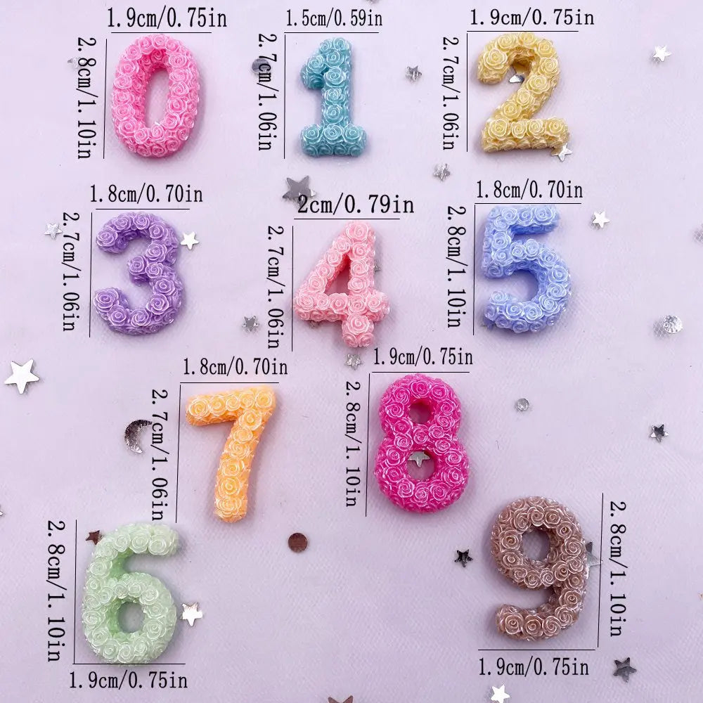 Resin Rose Number Figurines 0–9 | DIY Craft Flat Back Set