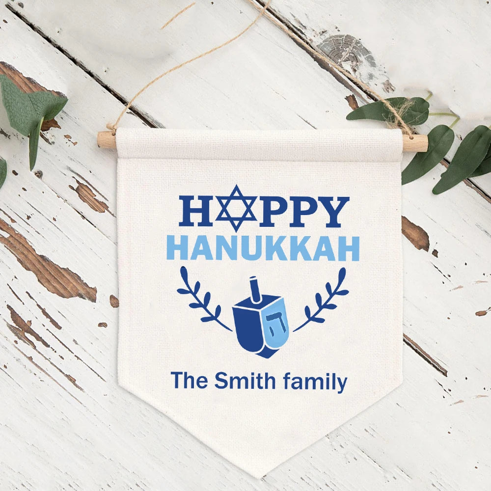 Personalized Family Name Hanukkah Menorah Banner | Wall Décor