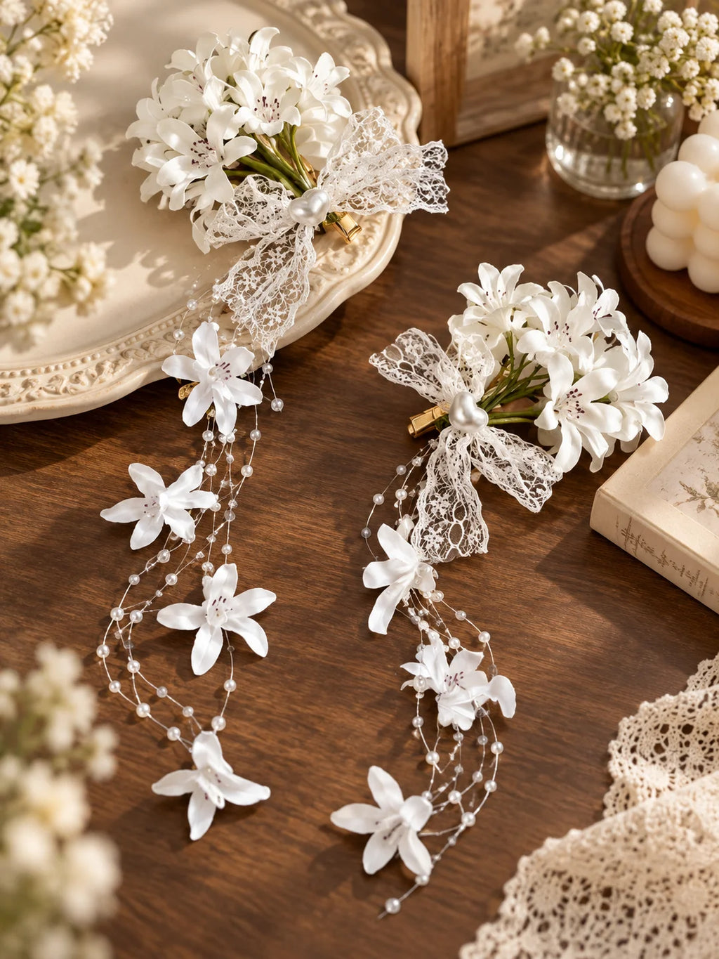 Lace Bow Flower Tassel Hair Clip – Floral Duckbill Hairpin