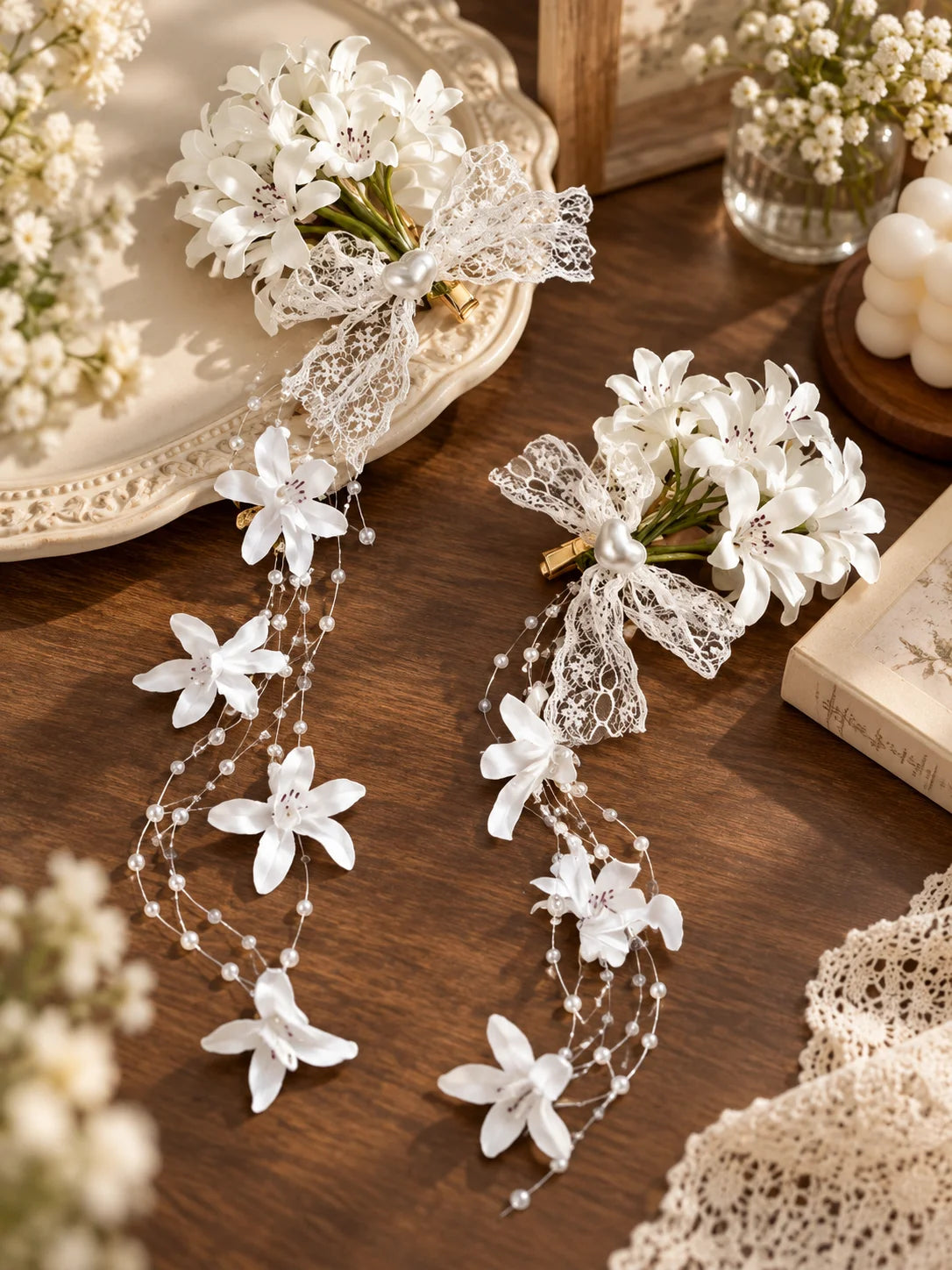 Lace Bow Flower Tassel Hair Clip – Floral Duckbill Hairpin