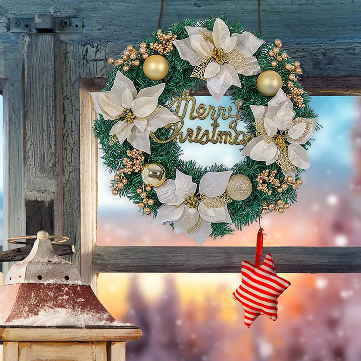 Christmas Wreath with Ball Ornaments – Artificial Front Door Decor