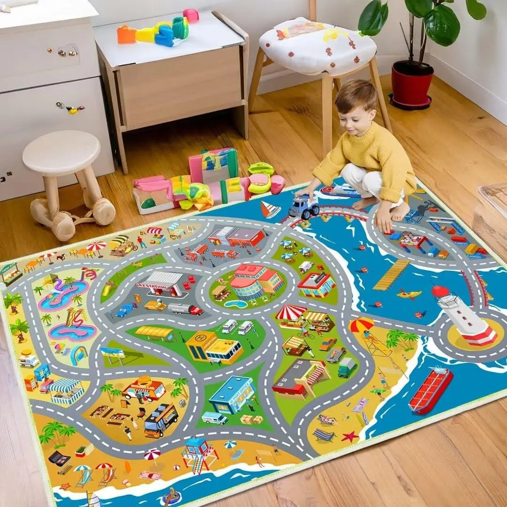 Kids Car Play Mat – City Traffic Rug, Non-Slip | 4 Sizes