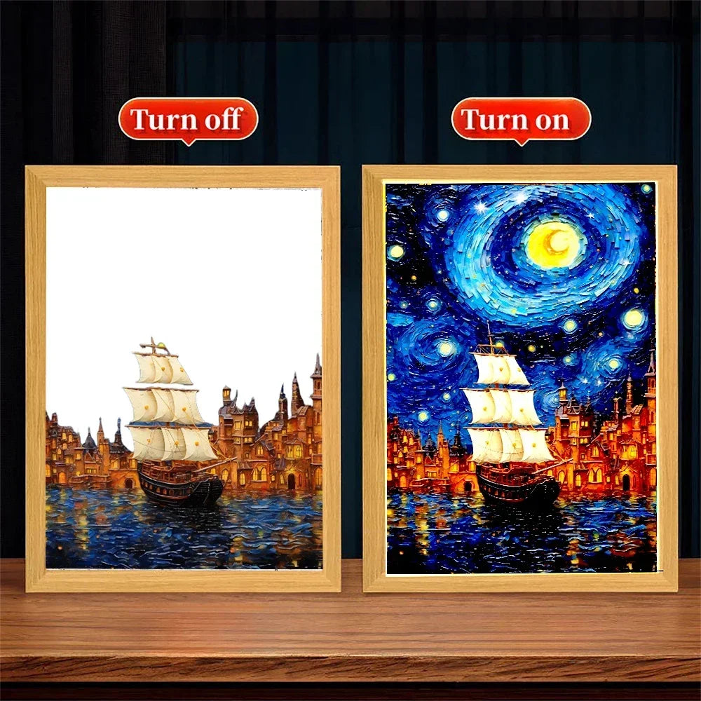 Van Gogh Starry Sky LED Light Painting – Wall Art Night Lamp