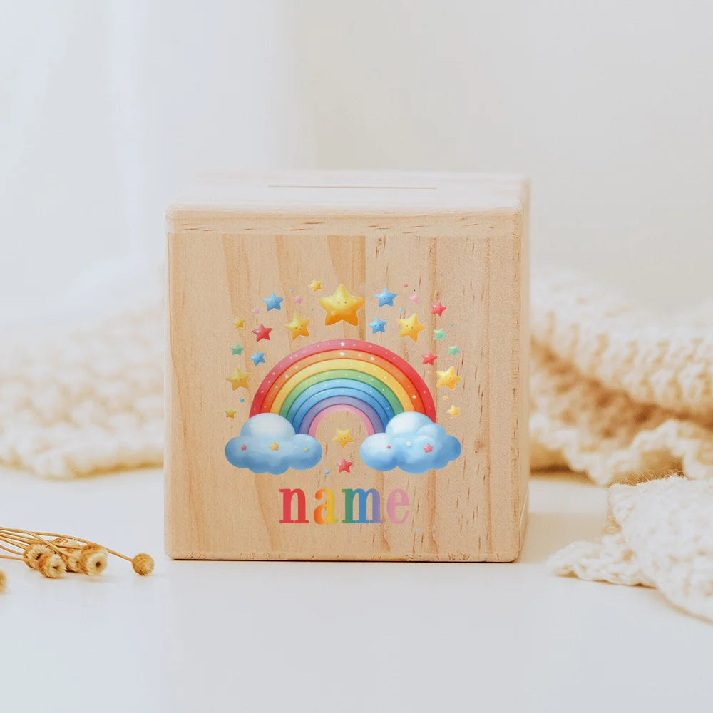Personalized Wooden Coin Bank – Custom Name Money Box for Kids