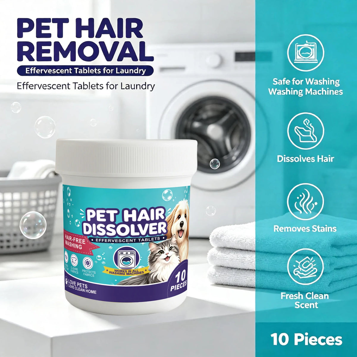 Pet Hair Removal Effervescent Tablets for Washing Machine