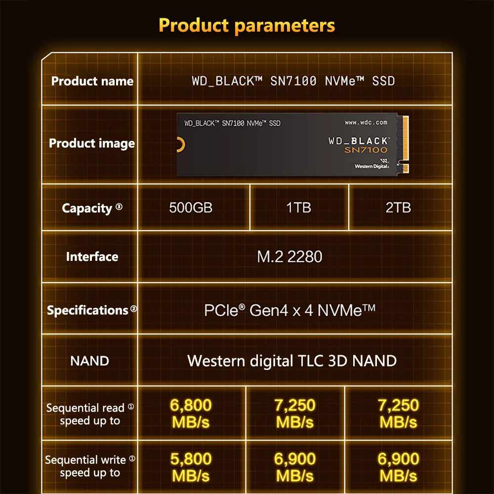 WD_BLACK SN7100 NVMe SSD 1TB–4TB M.2 PCIe Gen 4 | Up to 7250MB/s
