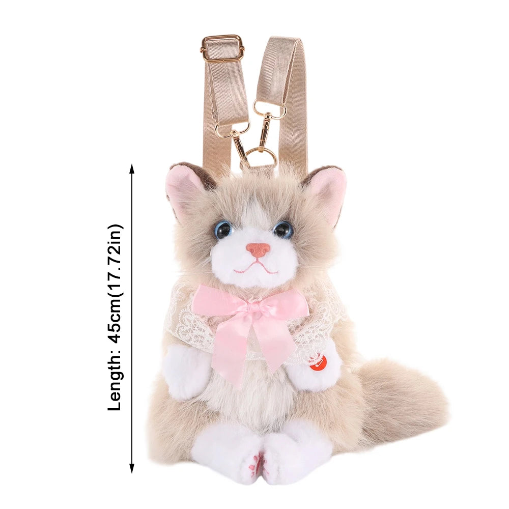Realistic Cat Puppet Plush Backpack – Fluffy Cartoon Doll Bag
