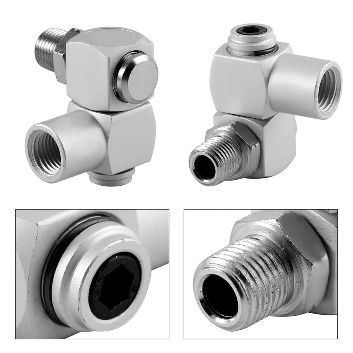 Aluminum Air Hose Adapter 4-Pack | 360° Swivel Pneumatic Fitting