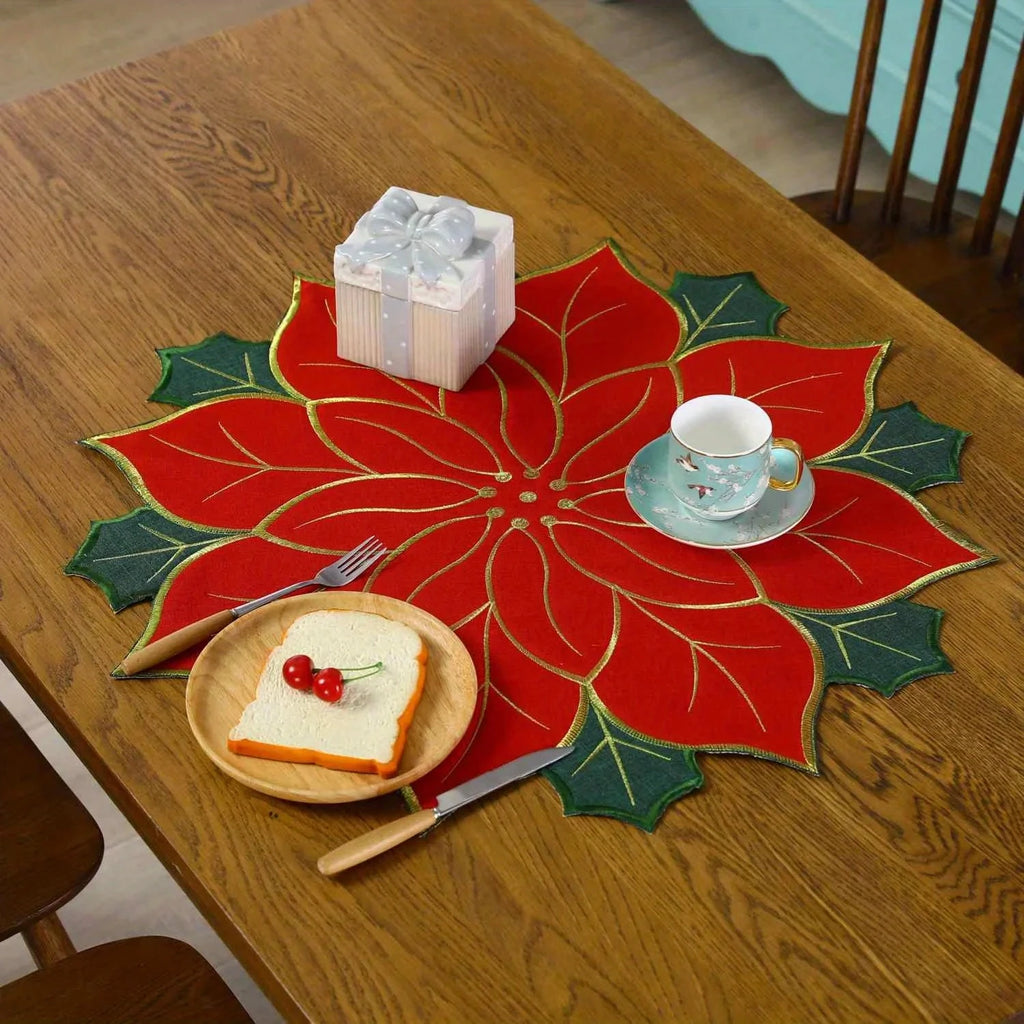 40CM Red Snowflake Christmas Felt Placemat & Table Coaster