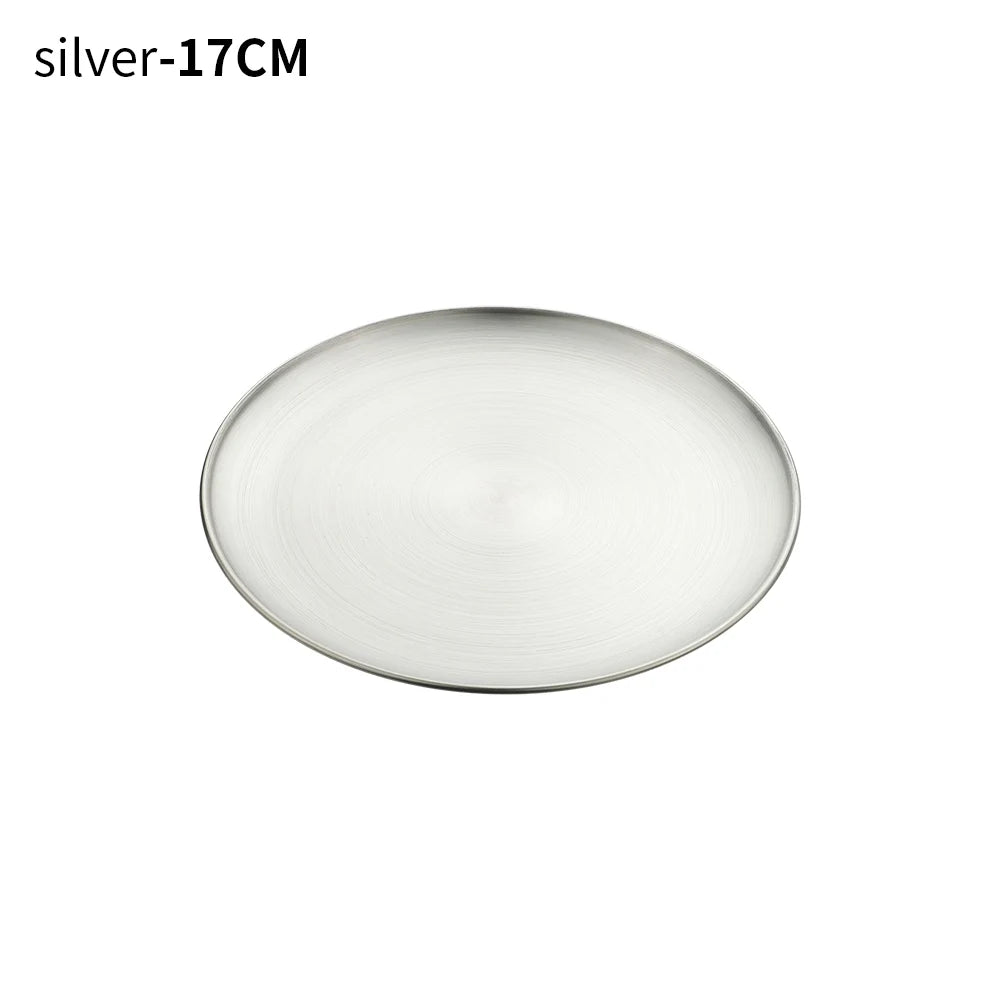 Stainless Steel Round Shallow Tray – Gold & Silver | 14–26cm