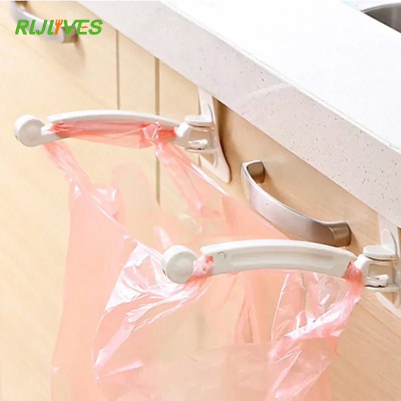 2-Pack Foldable Cabinet Door Garbage Bag Holder Hooks