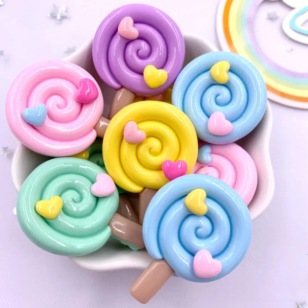 Resin Love Lollipop Flatback Cabochons 10pcs – DIY Craft Embellishments