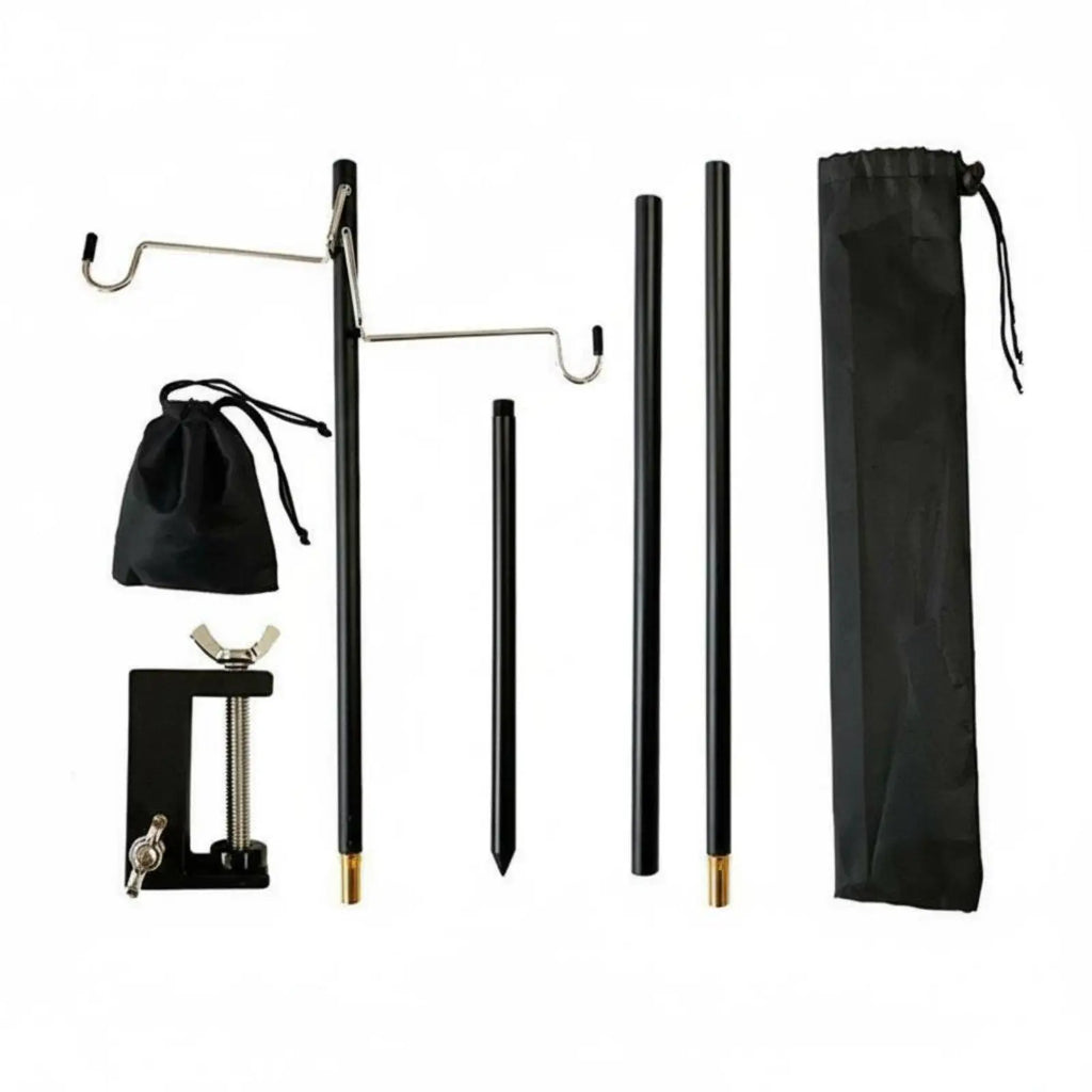 Folding Aluminum Camping Lantern Holder Stand with Hooks