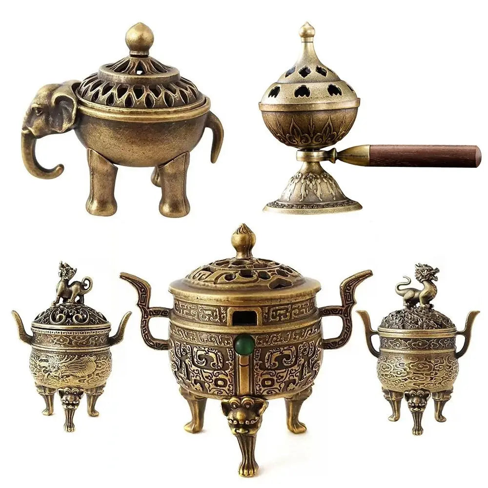 Vintage Alloy Lotus Incense Burner – Hollow Three-Legged Censer