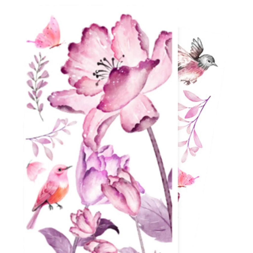 Pink Flower Bird Wall Decals – Peel & Stick PVC Stickers