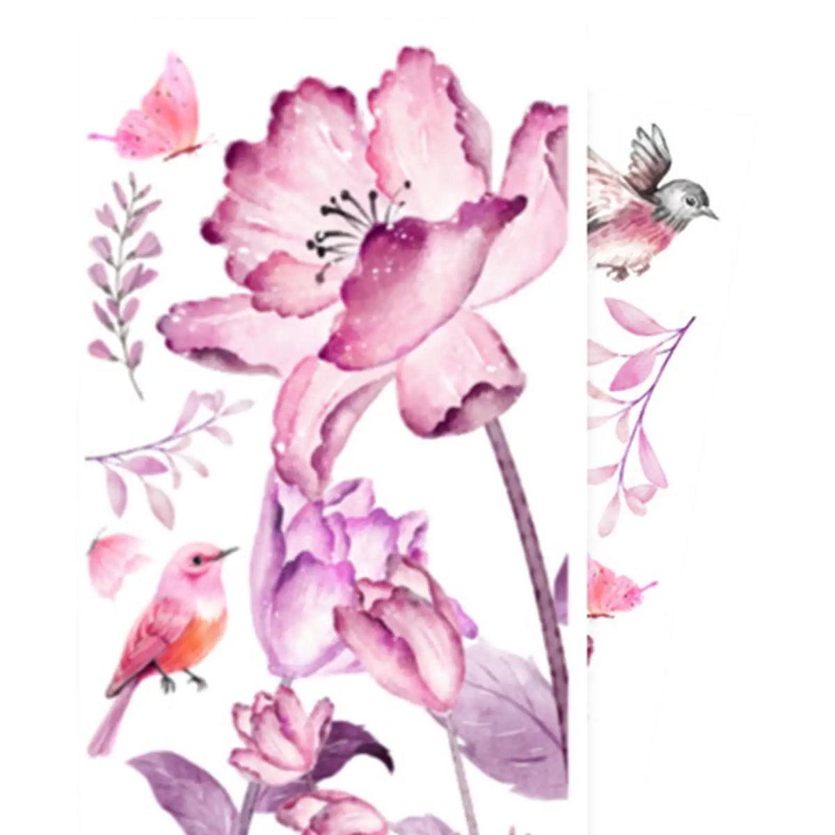 Pink Flower Bird Wall Decals – Peel & Stick PVC Stickers