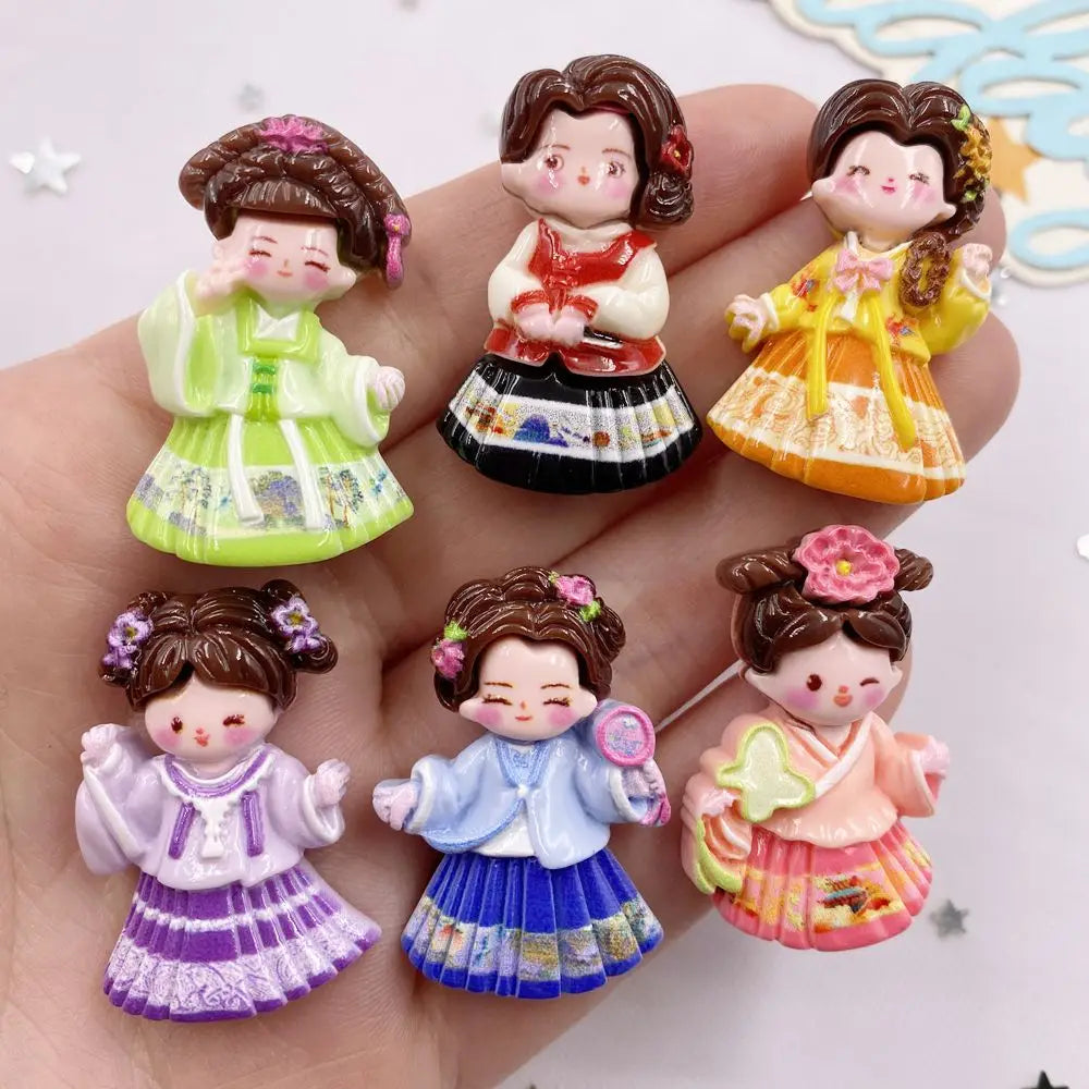 Kawaii Princess Girl Resin Flatback Figurines – 6/12PCS Craft Set