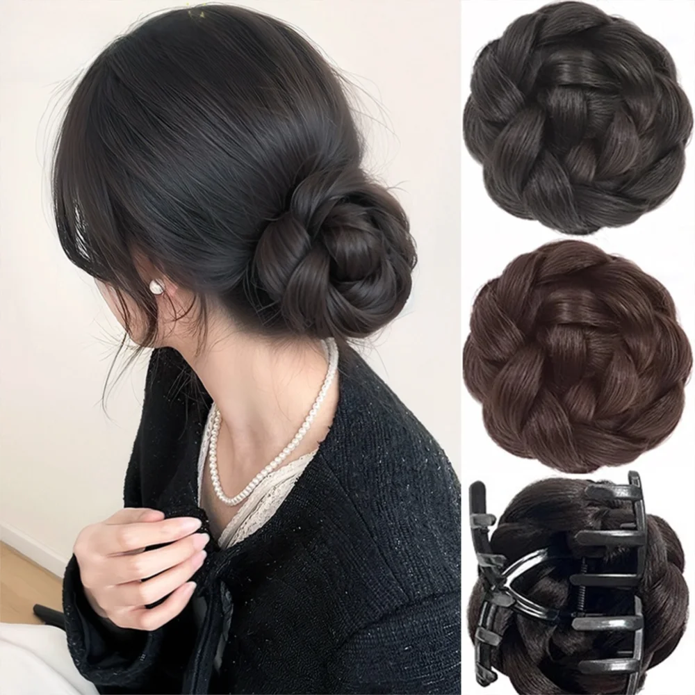 Synthetic Hair Bun Claw Clip – Fluffy Hairpiece for Women