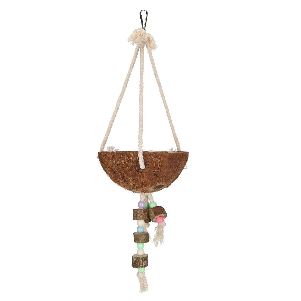 Coconut Shell Parrot Swing Nest – Hanging Rope & Metal Buckle