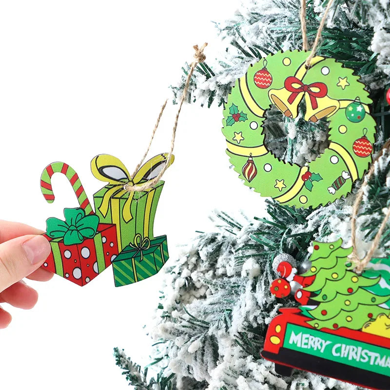 12-Pack Green Wooden Christmas Tree Pendants – Holiday Ornaments