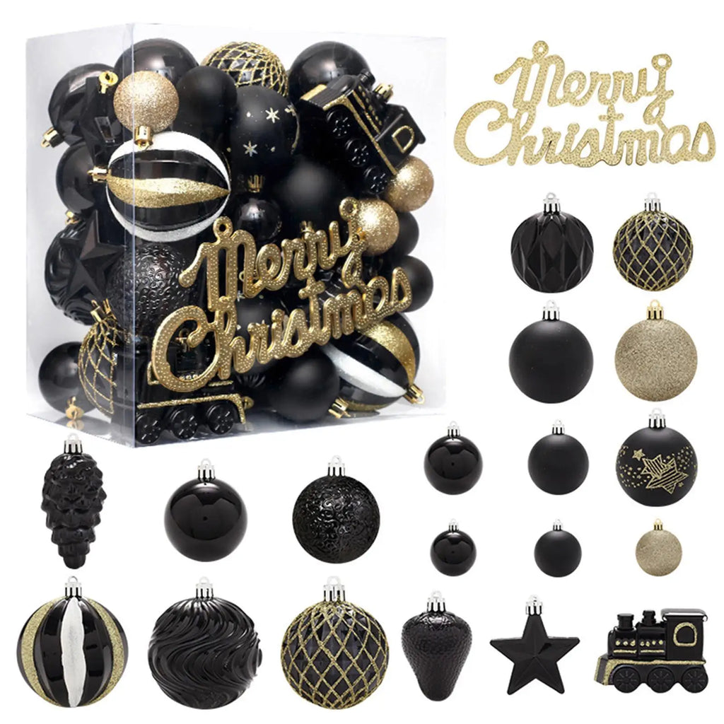 Black Gold Shatterproof Christmas Ball Ornaments – 65-Piece Set