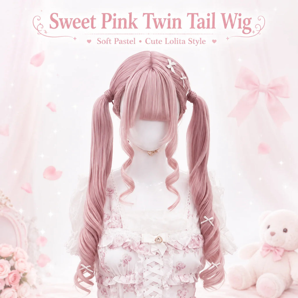Light Pink Double Ponytail Curly Wig – Sweet Lolita Cosplay