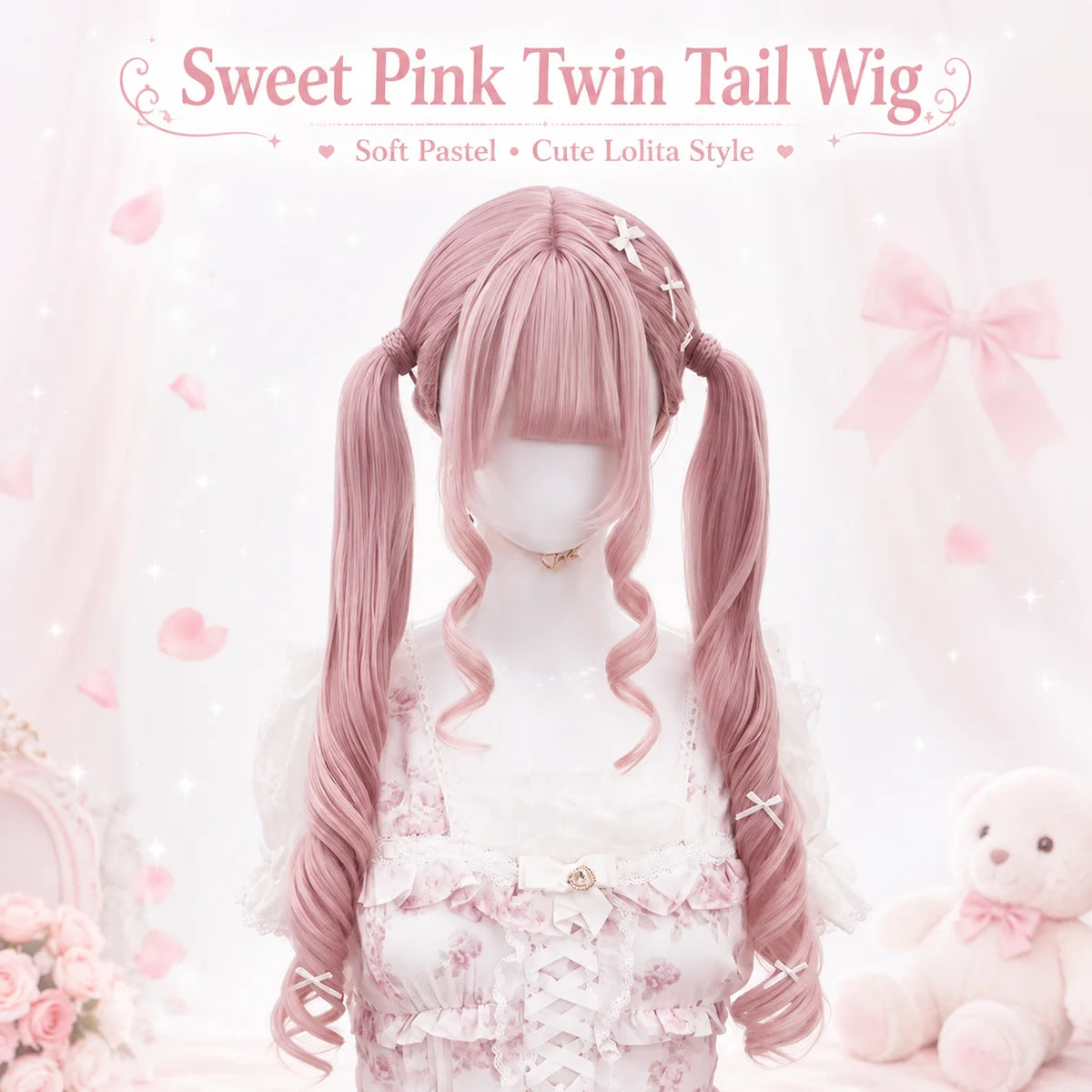 Light Pink Double Ponytail Curly Wig – Sweet Lolita Cosplay