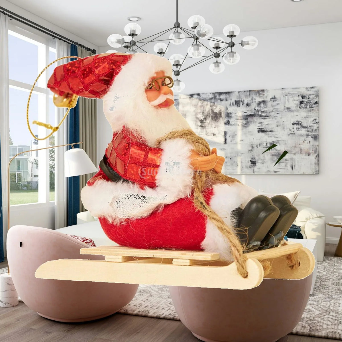 Santa Claus Sledge Figurine | Plush Christmas Table Ornament