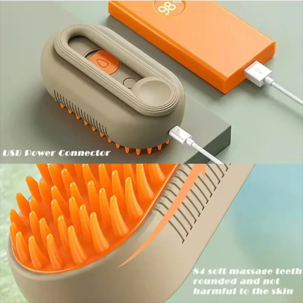 Cat Steam Spray Grooming Brush – Folding Massage & Deshedding Comb