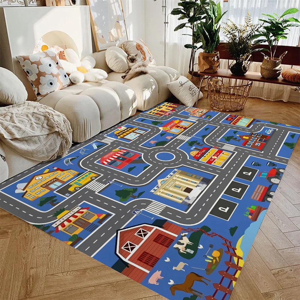 Kids Car Play Mat – City Traffic Rug, Non-Slip | 4 Sizes