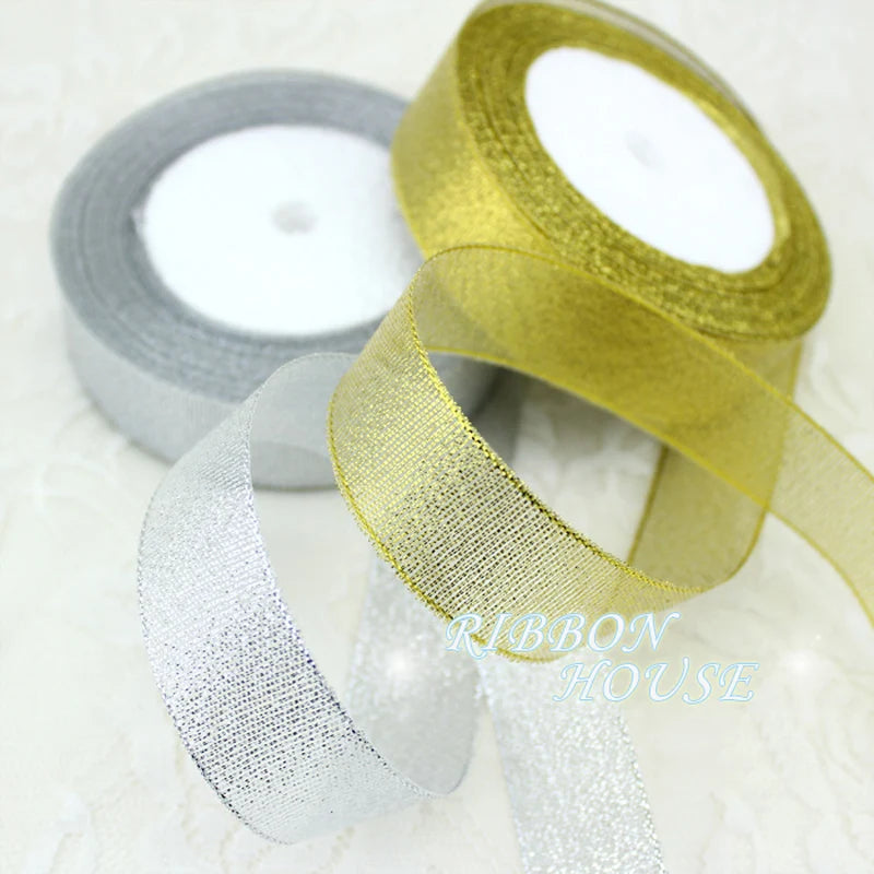 Gold & Silver Christmas Ribbon 25 Yards | Jacquard Polyester
