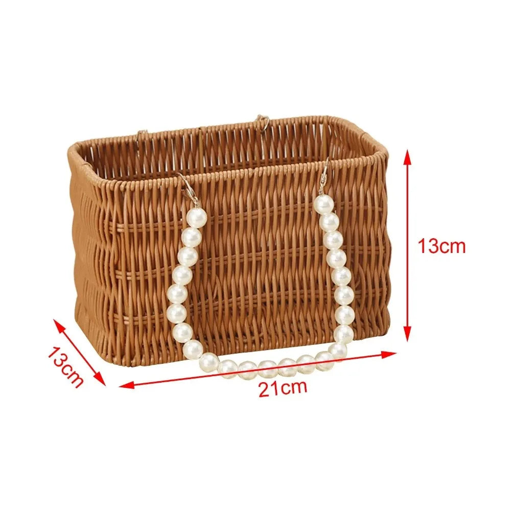 Pearl Handle Imitation Rattan Flower Basket – Wedding Décor