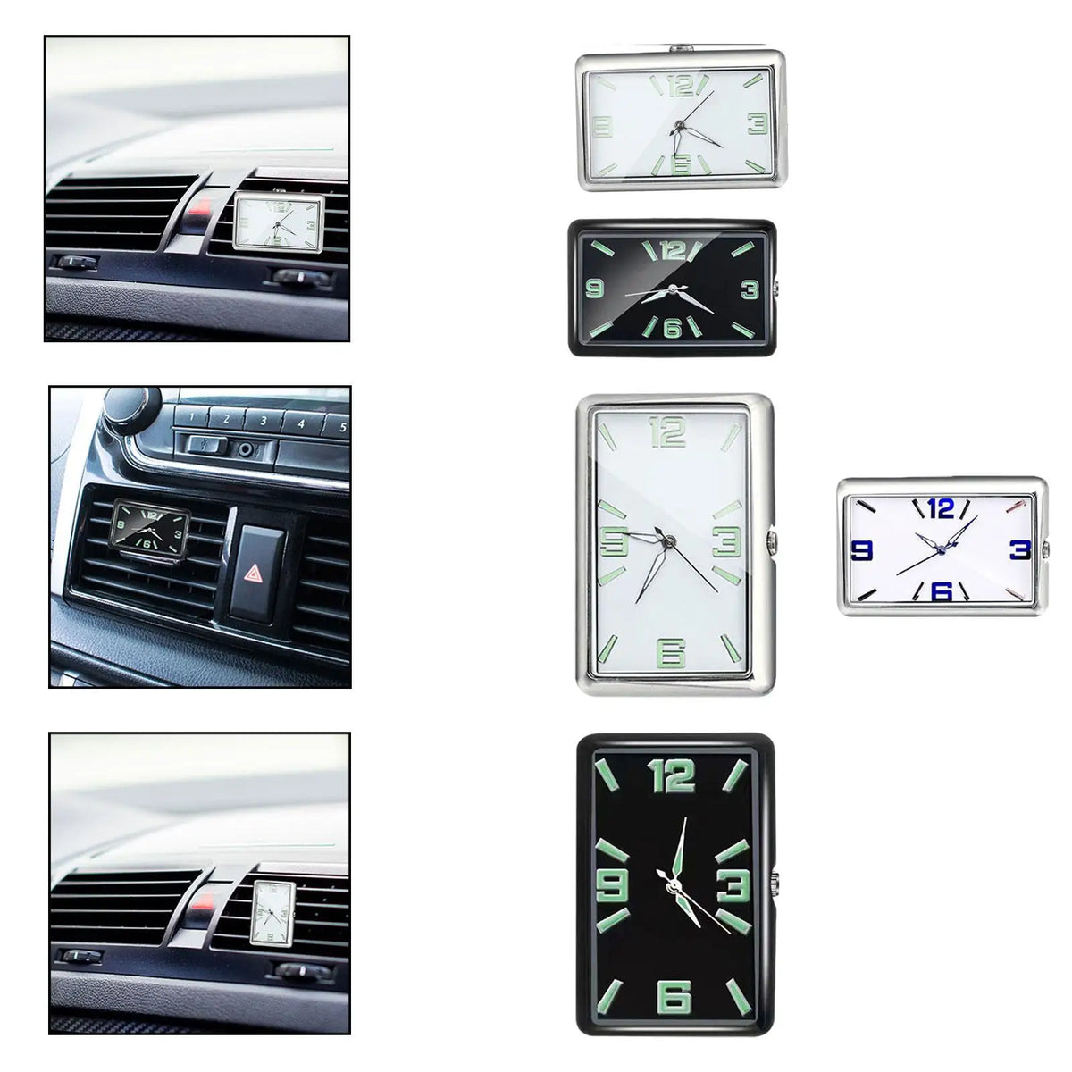 6-Pack Self-Adhesive Luminous Analog Mini Clock – Car & Desk