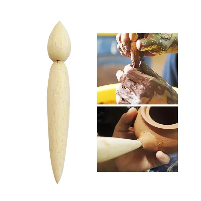 Wooden Double-Head Pottery Spout Modifier & Clay Shaping Tool