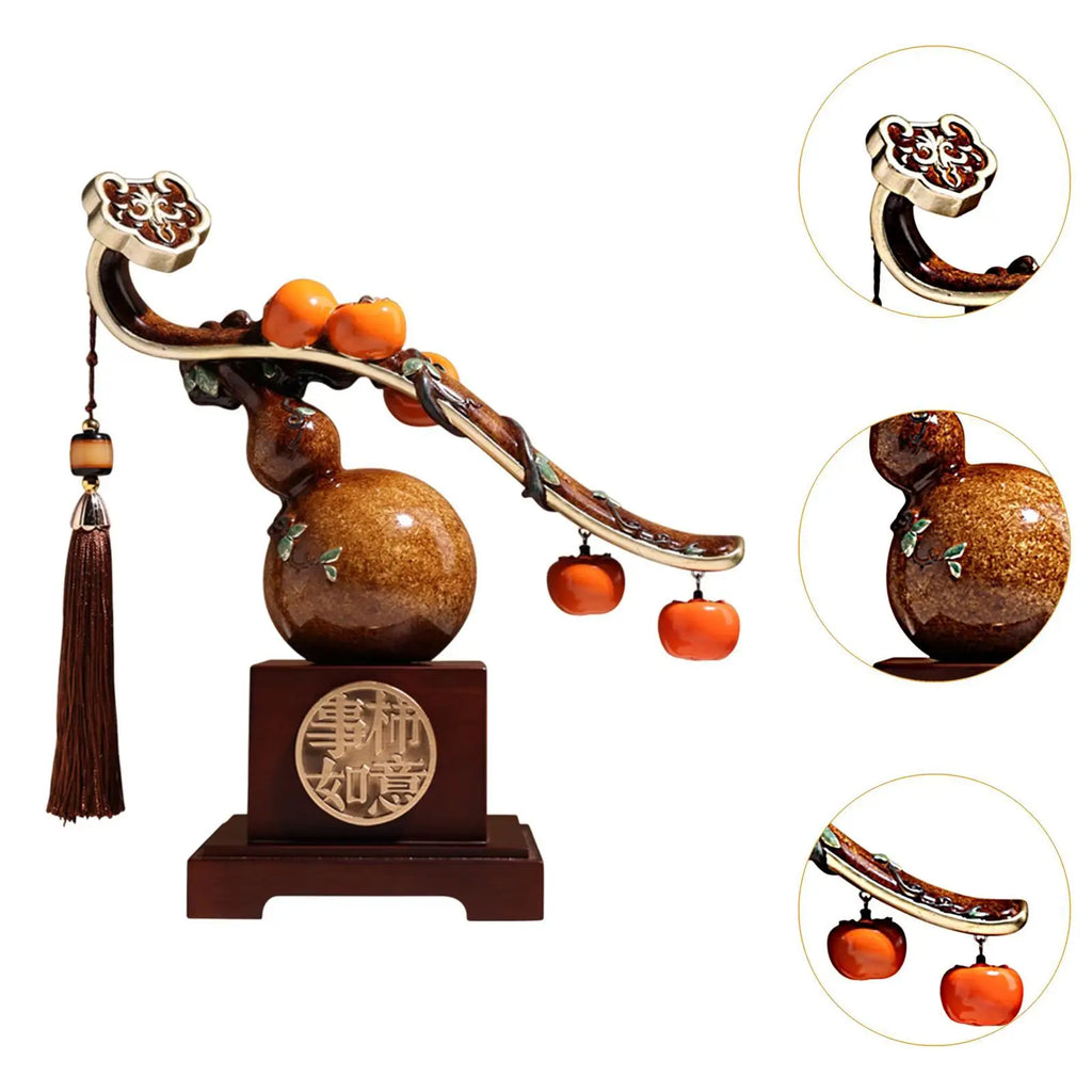 Persimmon Resin Feng Shui Gourd Figurine | Lucky Home Decor