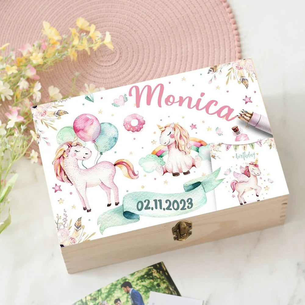 Personalized Unicorn Wooden Baby Memory Keepsake Box